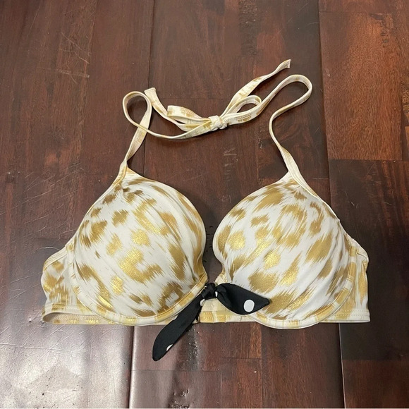 Victoria’s Secret Gold Leopard Push Up Bikini Top 34B Swim Cheetah - Picture 1 of 4